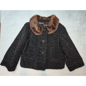 Astrakin Regency Vtg 50's 60's Faux Persian Lamb Mink Collar Waist Length Coat